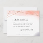 Wil je mijn bruidsmeisje zijn roos gouden geometri kaart (Achterkant)