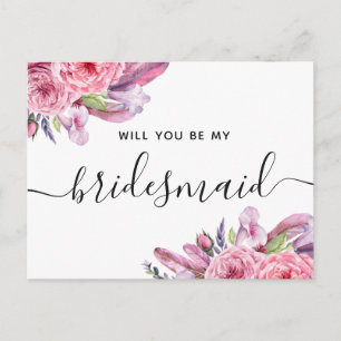 Wil je mijn bruidsmeisje zijn. Roze boho bloem sch Uitnodiging Briefkaart
