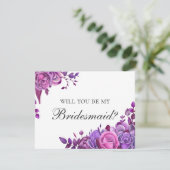 Wil je mijn bruidsmeisje zijn. Roze en paarse bloe Kaart (Staand voorkant)