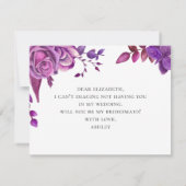 Wil je mijn bruidsmeisje zijn. Roze en paarse bloe Kaart (Achterkant)