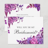 Wil je mijn bruidsmeisje zijn. Roze en paarse bloe Kaart (Voorkant / Achterkant)