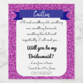 wil je mijn bruidsmeisje zijn roze glitters wijn etiket (Enkel label)