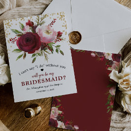 Wil je mijn bruidsmeisje zijn | Rustic Burgundy Ro Kaart