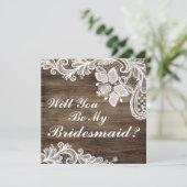 Wil je mijn bruidsmeisje zijn? Rustiek Hout & Kant Kaart (Staand voorkant)