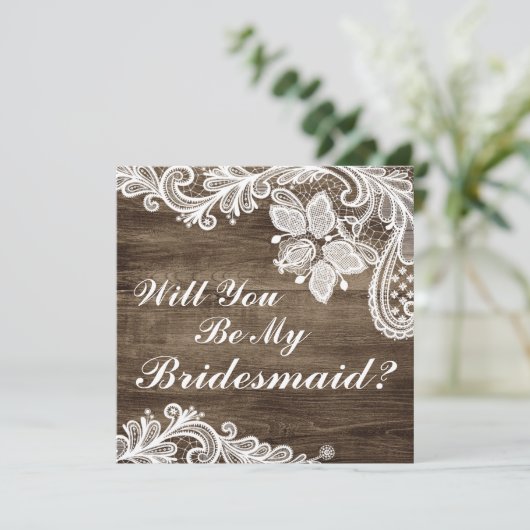 Wil je mijn bruidsmeisje zijn? Rustiek Hout & Kant Kaart