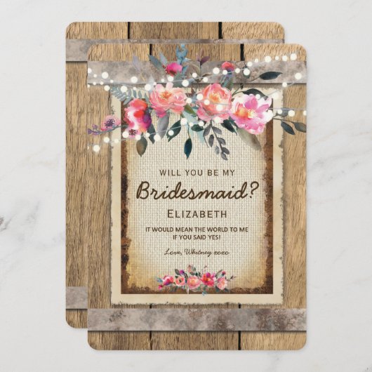 Wil je mijn bruidsmeisje zijn? | Rustiek Land Bloe Kaart (Voorkant / Achterkant)