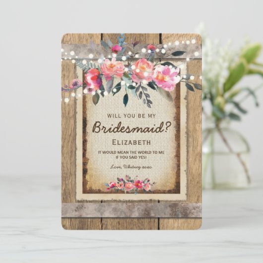 Wil je mijn bruidsmeisje zijn? | Rustiek Land Bloe Kaart (Staand voorkant)