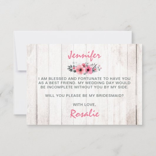 Wil je mijn bruidsmeisje zijn? Rustieke bloemenbru Kaart (Achterkant)
