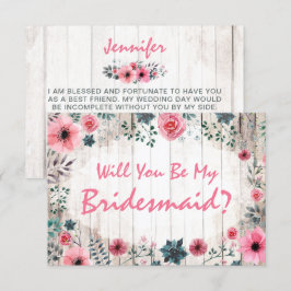 Wil je mijn bruidsmeisje zijn? Rustieke bloemenbru Kaart