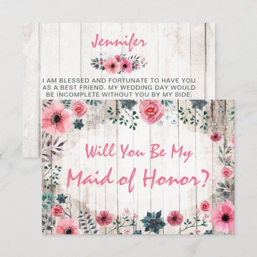 Wil je mijn bruidsmeisje zijn, rustieke bloemenbru kaart (Voorkant / Achterkant)