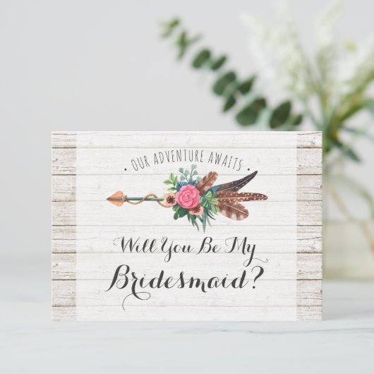 Wil je mijn bruidsmeisje zijn? Rustieke Boheemse b Kaart (Staand voorkant)