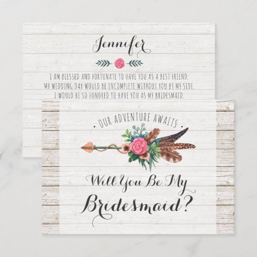 Wil je mijn bruidsmeisje zijn? Rustieke Boheemse b Kaart (Voorkant / Achterkant)