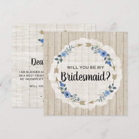 Wil je mijn bruidsmeisje zijn Rustieke Boho Pijlen Kaart (Voorkant / Achterkant)