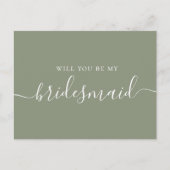 Wil je mijn bruidsmeisje zijn. Sage groen script Uitnodiging Briefkaart (Voorkant)