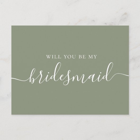 Wil je mijn bruidsmeisje zijn. Sage groen script Uitnodiging Briefkaart (Voorkant)