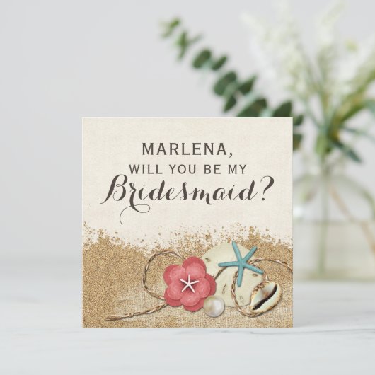 Wil je mijn bruidsmeisje zijn? Sandy Beach bruilof Kaart (Staand voorkant)