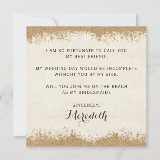 Wil je mijn bruidsmeisje zijn? Sandy Beach bruilof Kaart (Achterkant)