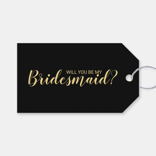 Wil je mijn bruidsmeisje zijn? Script Zwart en Gou Cadeaulabel (Voorkant (Horizontaal))