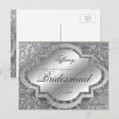 Wil je mijn bruidsmeisje zijn? Silver Damask Uitnodiging Briefkaart (Voorkant / Achterkant)