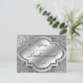 Wil je mijn bruidsmeisje zijn? Silver Damask Uitnodiging Briefkaart (Staand voorkant)