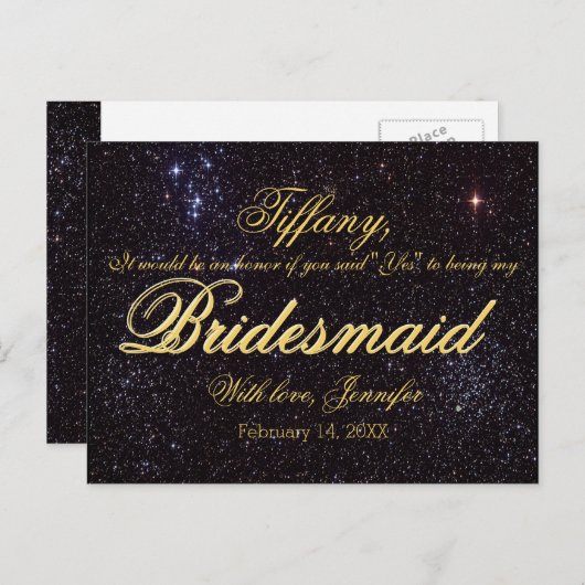 Wil je mijn bruidsmeisje zijn? Sterrennacht Uitnodiging Briefkaart (Voorkant / Achterkant)