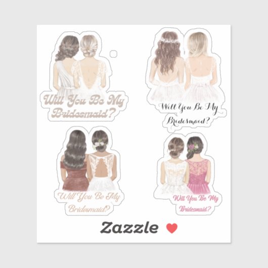 Wil je mijn bruidsmeisje zijn, stijlvolle 4 bruilo sticker (Vel)