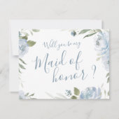 Wil je mijn bruidsmeisje zijn, stoffige blauwe blo kaart (Voorkant)