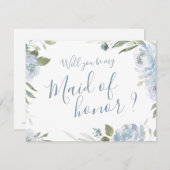 Wil je mijn bruidsmeisje zijn, stoffige blauwe blo kaart (Voorkant / Achterkant)