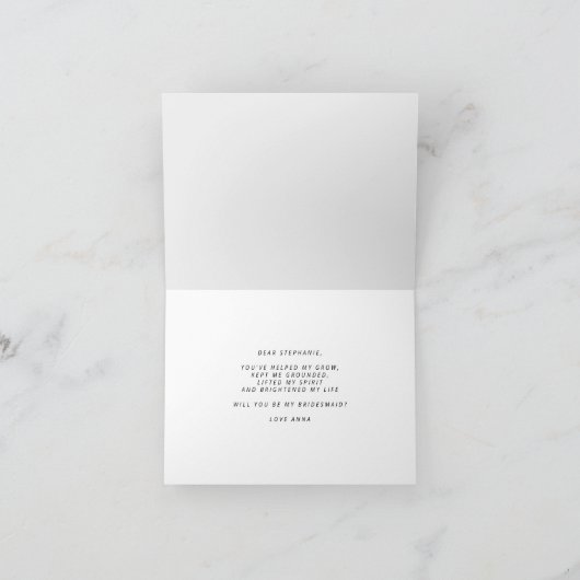 Wil je mijn bruidsmeisje zijn voorstelkaart kaart (Binnen)