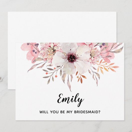 Wil je mijn bruidsmeisje zijn? Watercolor bloemkaa Kaart (Voorkant / Achterkant)