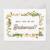 Wil je mijn bruidsmeisje zijn. Waterverf bloemen