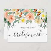 Wil je mijn bruidsmeisje zijn. Waterverf blos Briefkaart (Voorkant / Achterkant)