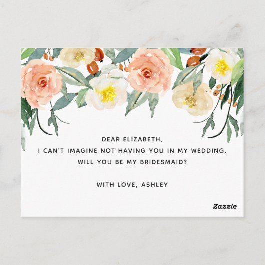 Wil je mijn bruidsmeisje zijn. Waterverf blos Briefkaart (Achterkant)