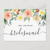 Wil je mijn bruidsmeisje zijn. Waterverf blos Briefkaart (Voorkant)