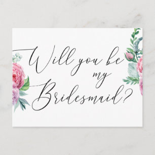 Wil je mijn bruidsmeisje zijn. Waterverf boho flor Briefkaart