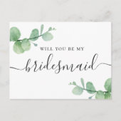 Wil je mijn bruidsmeisje zijn. Waterverf eucalyptu Uitnodiging Briefkaart (Voorkant)