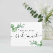 Wil je mijn bruidsmeisje zijn. Waterverf eucalyptu Uitnodiging Briefkaart (Staand voorkant)