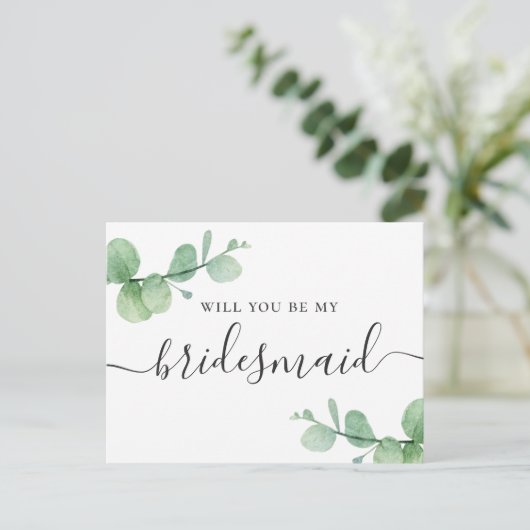 Wil je mijn bruidsmeisje zijn. Waterverf eucalyptu Uitnodiging Briefkaart (Staand voorkant)
