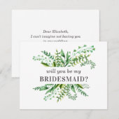 Wil je mijn bruidsmeisje zijn. Waterverf groen Kaart (Voorkant / Achterkant)