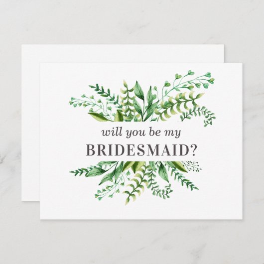 Wil je mijn bruidsmeisje zijn. Waterverf groen Kaart (Voorkant / Achterkant)