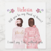 Wil je mijn bruidsmeisje zijn Wijn label brunette Wijn Etiket (Enkel label)
