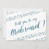 Wil Je Mijn Bruidsmeisje Zijn Wit Blauw Glitter Kaart (Voorkant)