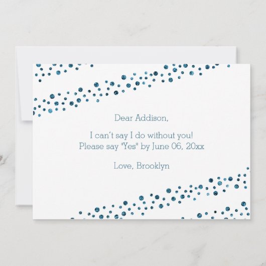 Wil Je Mijn Bruidsmeisje Zijn Wit Blauw Glitter Kaart (Achterkant)