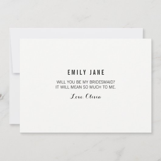 Wil je mijn bruidsmeisje zijn? Witte Kaart (Voorkant)