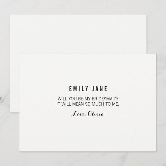 Wil je mijn bruidsmeisje zijn? Witte Kaart (Voorkant / Achterkant)