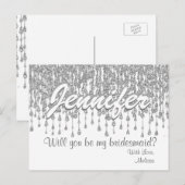 Wil je mijn bruidsmeisje zijn | Zilveren glitter l Uitnodiging Briefkaart (Voorkant / Achterkant)