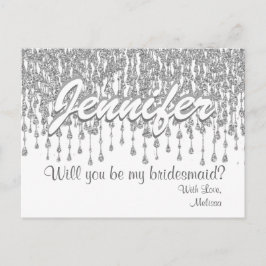 Wil je mijn bruidsmeisje zijn | Zilveren glitter l Uitnodiging Briefkaart