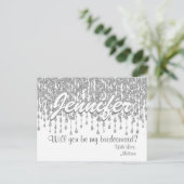 Wil je mijn bruidsmeisje zijn | Zilveren glitter l Uitnodiging Briefkaart (Staand voorkant)