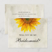 Wil je mijn bruidsmeisje zijn Zonnebloem rustieke  Uitnodiging Briefkaart (Voorkant / Achterkant)