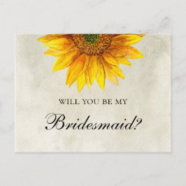 Wil je mijn bruidsmeisje zijn Zonnebloem rustieke  Uitnodiging Briefkaart
